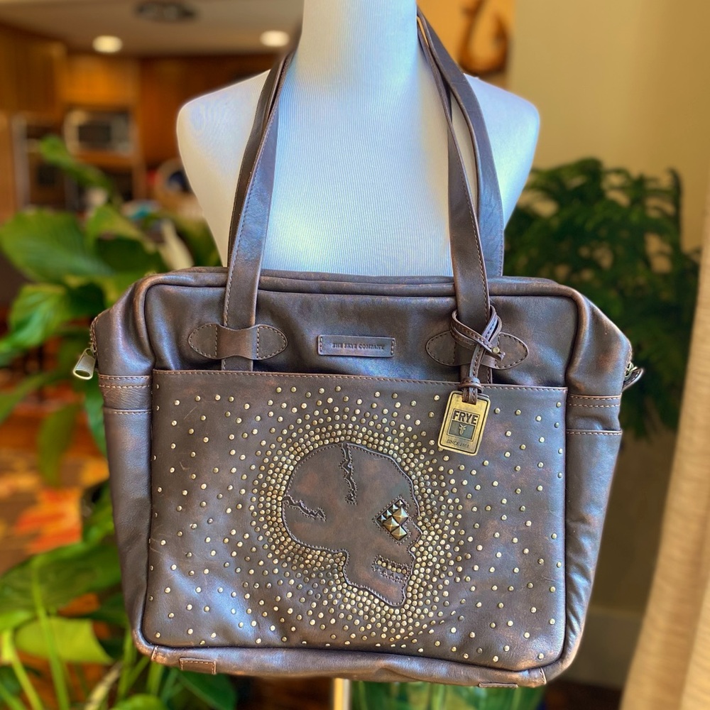 Authentic Frye Leather Studded Skull Shoulder Bag